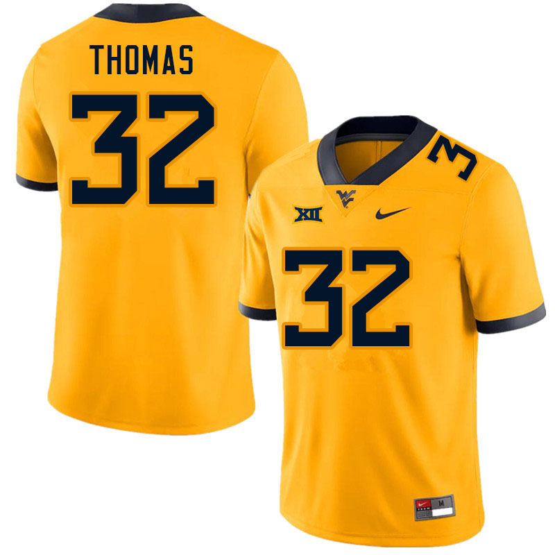 NCAA Men's James Thomas West Virginia Mountaineers Gold #32 Nike Stitched Football College Authentic Jersey EE23U51BR